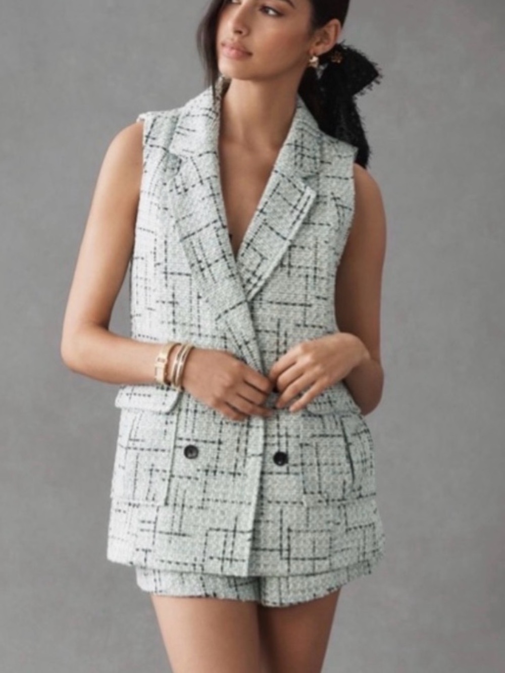 Maeve by Anthropologie tweed vest short set 2 Piece Size 12 Coastal Vacation